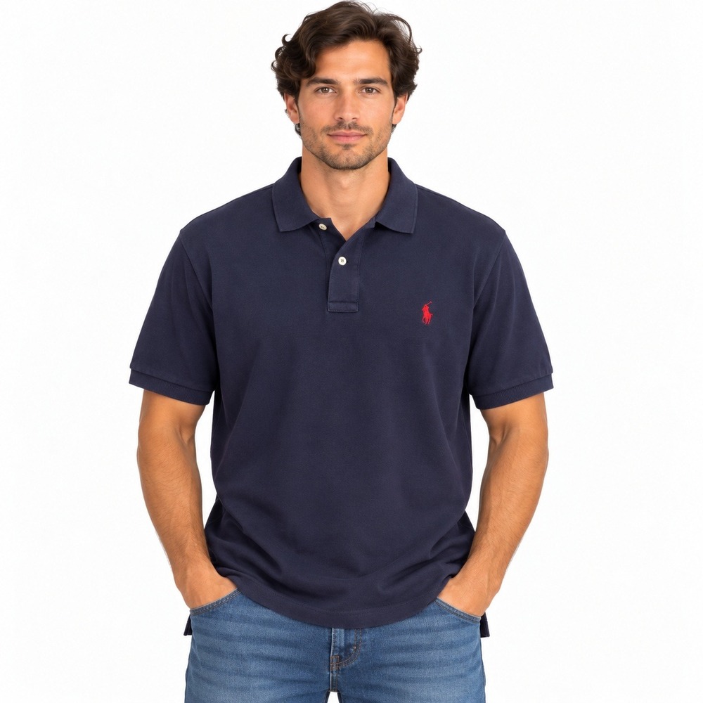 Polo Ralph Lauren Mens Navy Blue Short Sleeve Cotton Polo Shirt Red Pony Size M